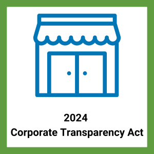 An icon of a business with " 2024 Corporate Transparency Act"