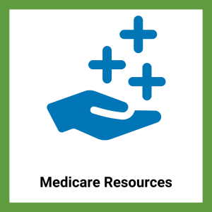 An icon of a hand holding up 3 plus signs with "Medicare Resources"